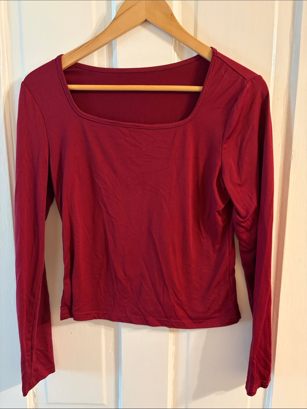 5 for $25! Women’s Long Sleeve Square Neck Top - Burgundy